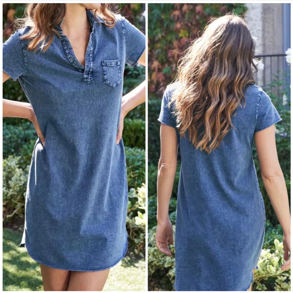 Frank & Eileen Mineral Navy Short Sleeve Polo 100% Cotton Dress Blue Size Small